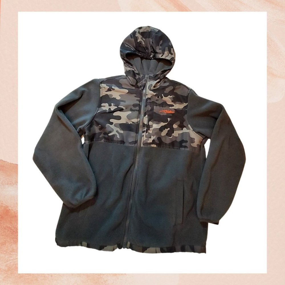 Dark Gray Camo Fleece Full Zip Jacket Hoodie